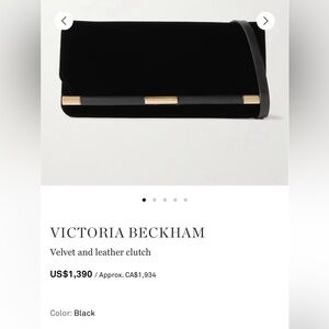 VICTORIA BECKHAM Black Velvet Clutch with Gold Details.